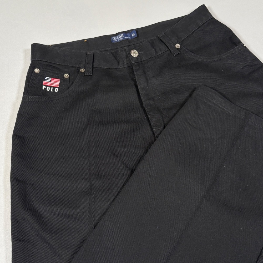 Vtg 90s Polo Ralph Lauren Black Jeans High Rise USA Made Flag Patch 29x29 Tag 18